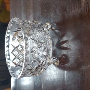 Vintage Pinwheel Crystal Clear Glass Footed Bowl trinket dish